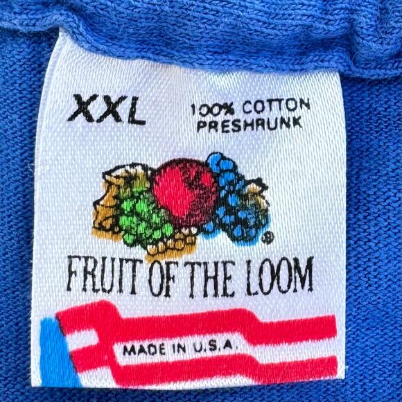 Vintage 90s Fruit of the Loom Blue Short Sleeve T-Shirt Single Stitch XXL - Picture 2 of 4